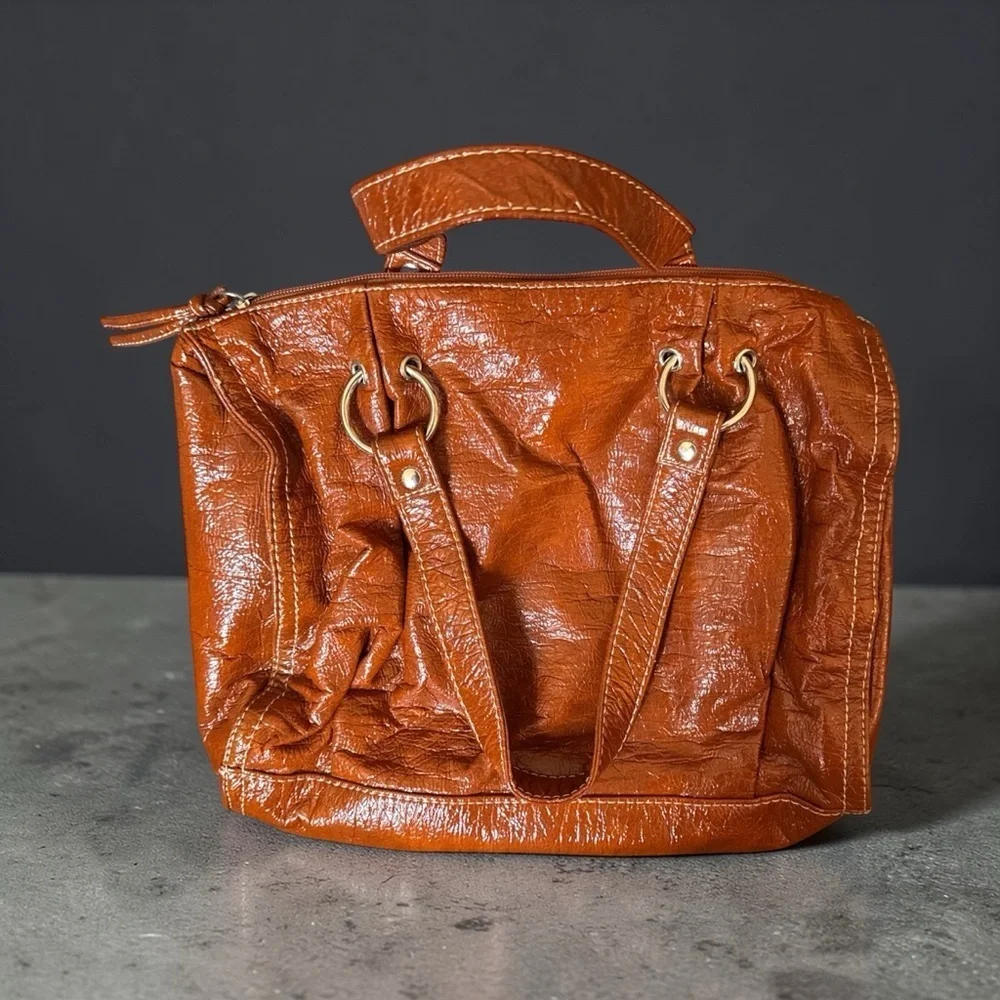 Cognac Brown/Distressed Satchel | Studded Detail | Top Handle Handbag